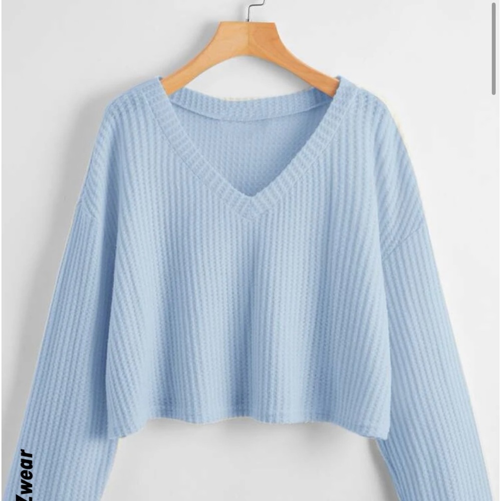 solid v-neck waffle knit sweater